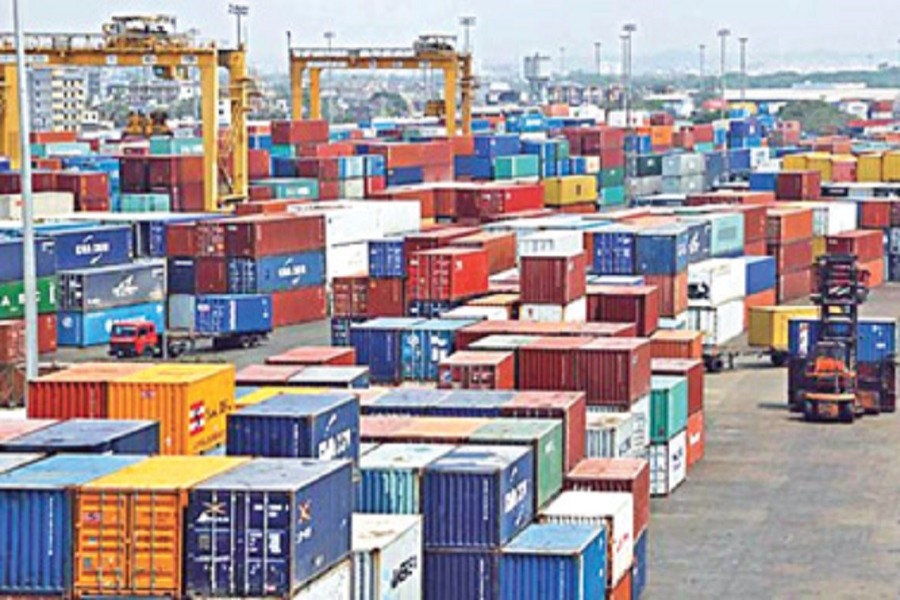 Containers are piled up at the Chittagong sea port. File Photo