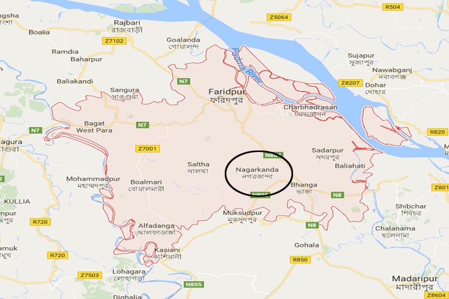 Google map showing Nagarkanda upazila of Faridpur district.