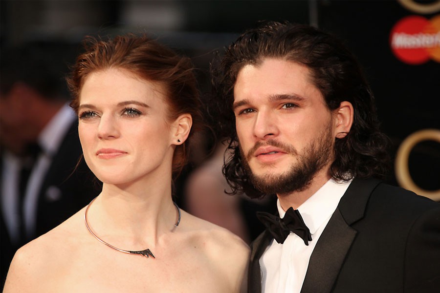 Kit Harington and Rose Leslie made their first public appearance as an official couple at the Olivier Awards (AP)