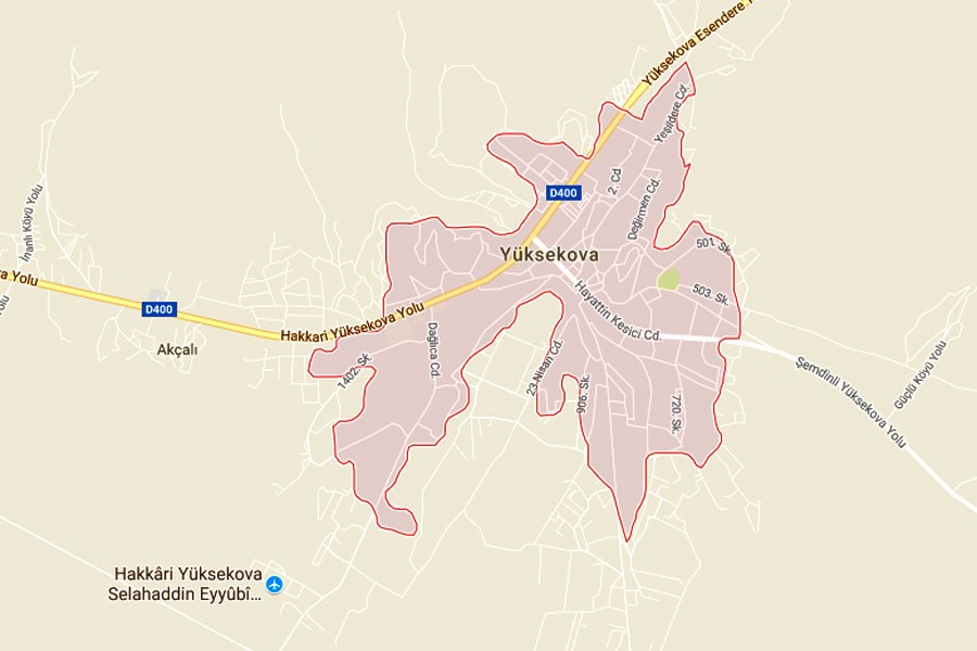 Google map showing Yuksekova district of Hakkari province in Turkey
