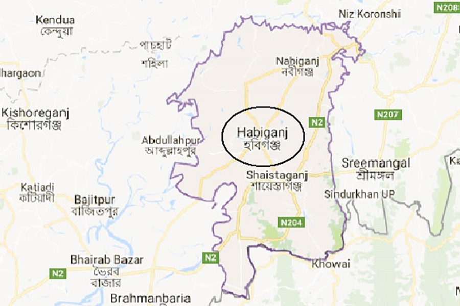 Google map showing Habiganj district