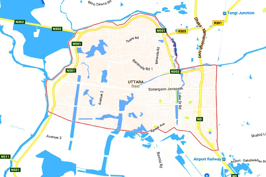 Google map showing Uttara area