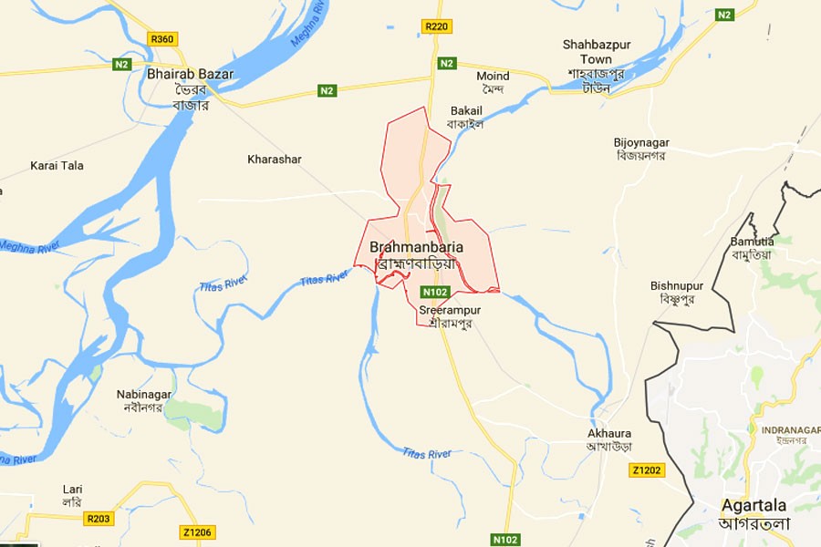 Google map showing Brahmanbaria district
