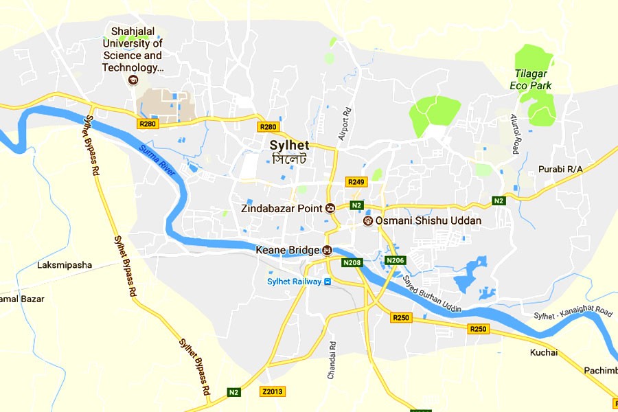 Google map showing Sylhet division