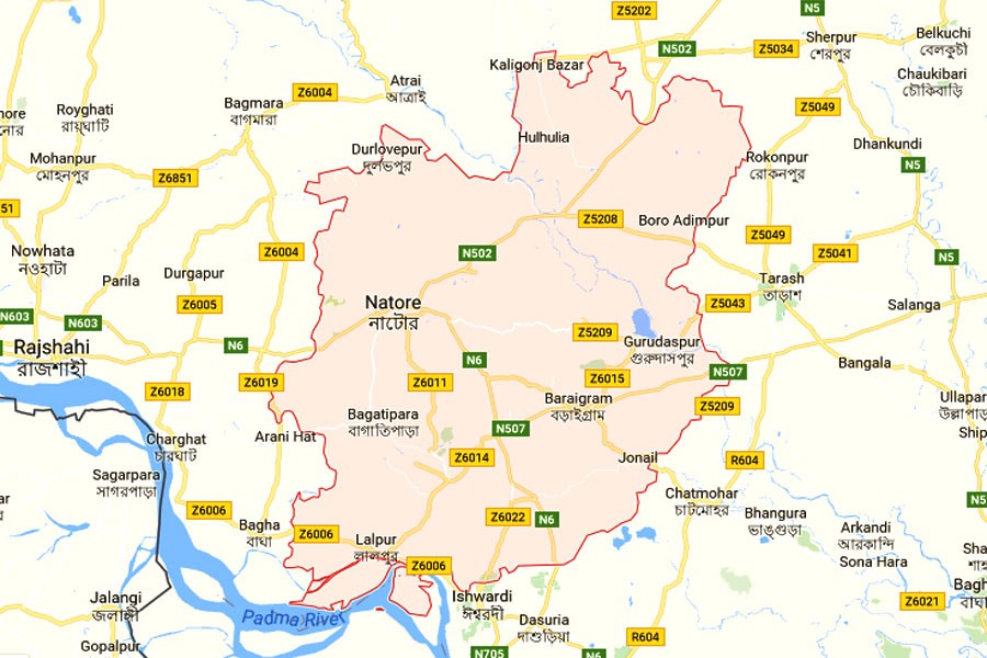 Google map showing Natore district