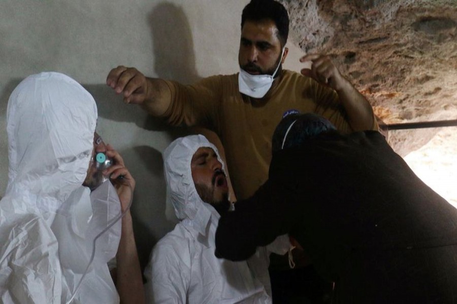 Some victims taking treatment at a hospital. A nerve gas attack on the town of Khan Sheikhoun in April killed more than 80 people. 	— Reuters file photo