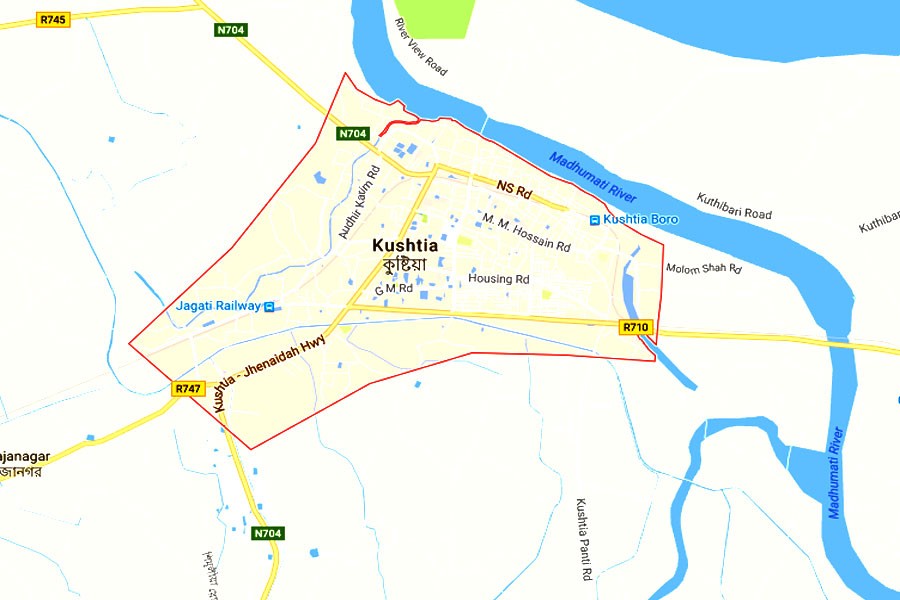 Google map showing Kushtia district