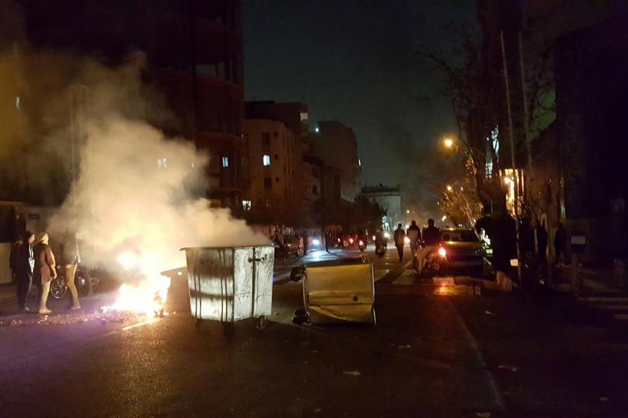 People protest in Tehran, Iran on Saturday in this picture obtained from social media. - Via Reuters