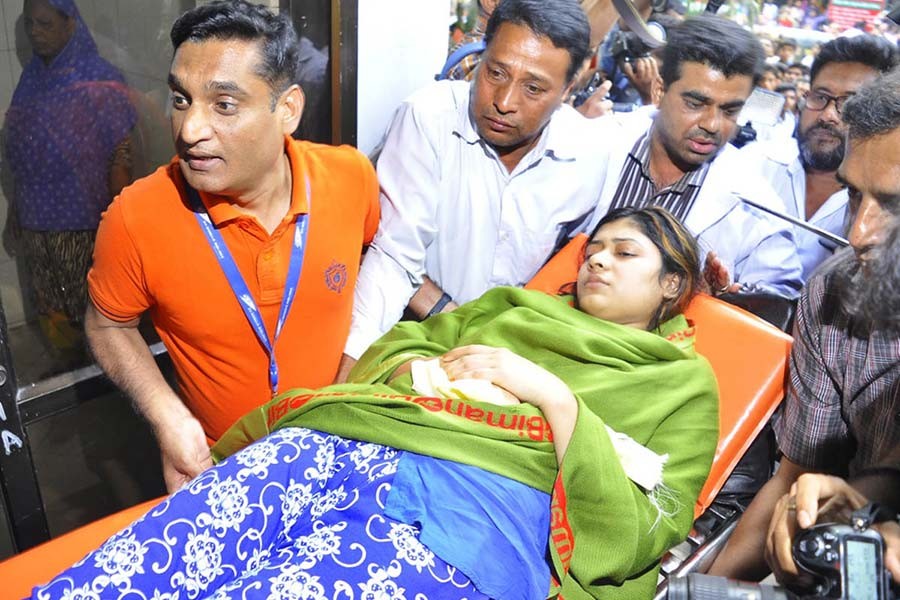 One of the plane crash survivors was taken at Dhaka Medical College Hospital on Friday. -Focus Bangla Photo