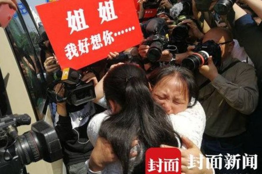 Kang Ying, 27, was reunited with her mother on Tuesday