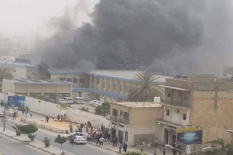Internet Photo shows a car bomb attack detonated in the centre of Benghazi in eastern Libya on Thursday