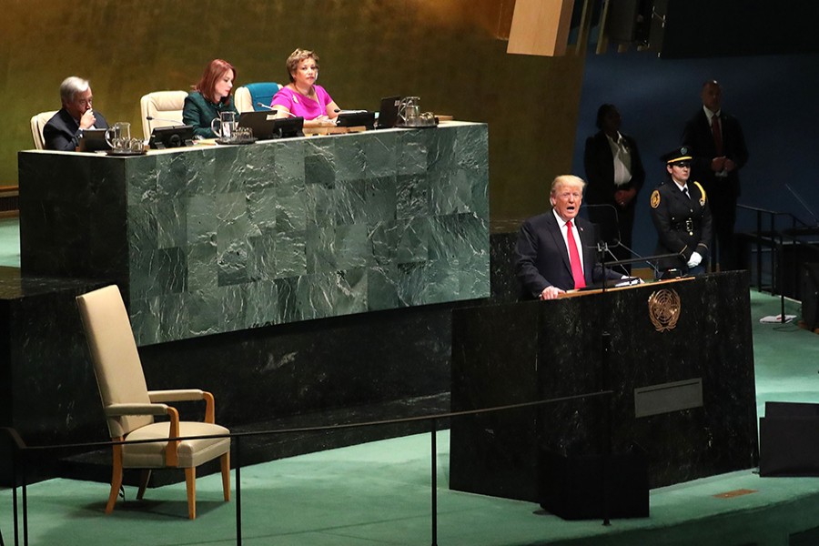 US President Donald Trump addressing the 73rd session of the United Nations General Assembly at UN headquarters in New York, US on Tuesday — Reuters photo