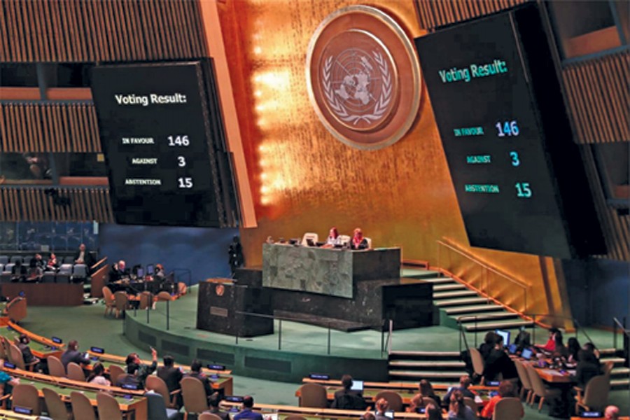 146 out of 193 UN member states vote on October 16 to affirm Palestine as the new chairman of the 134-member Group of 77, the largest single coalition of developing countries at the United Nations