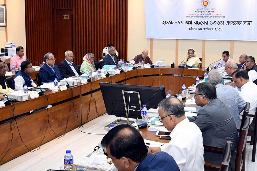 Prime Minister Sheikh Hasina presiding over the ECNEC meeting at NEC conference room in Dhaka on Sunday. -PID Photo