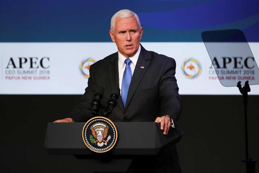 US Vice President Mike Pence speaks during the APEC CEO Summit 2018 at Port Moresby, Papua New Guinea, 17 November, 2018. Fazry Ismail/Pool via Reuters