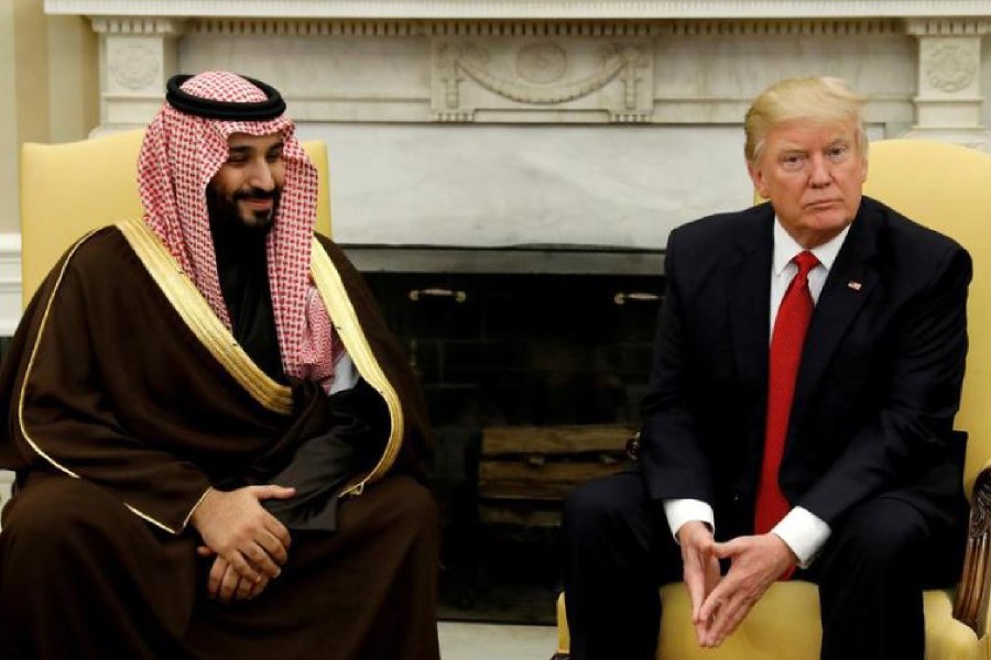 US president Donald Trump with Saudi deputy crown prince and minister of defence Mohammed bin Salman in Washington, in March - Kevin Lamarque / Reuters