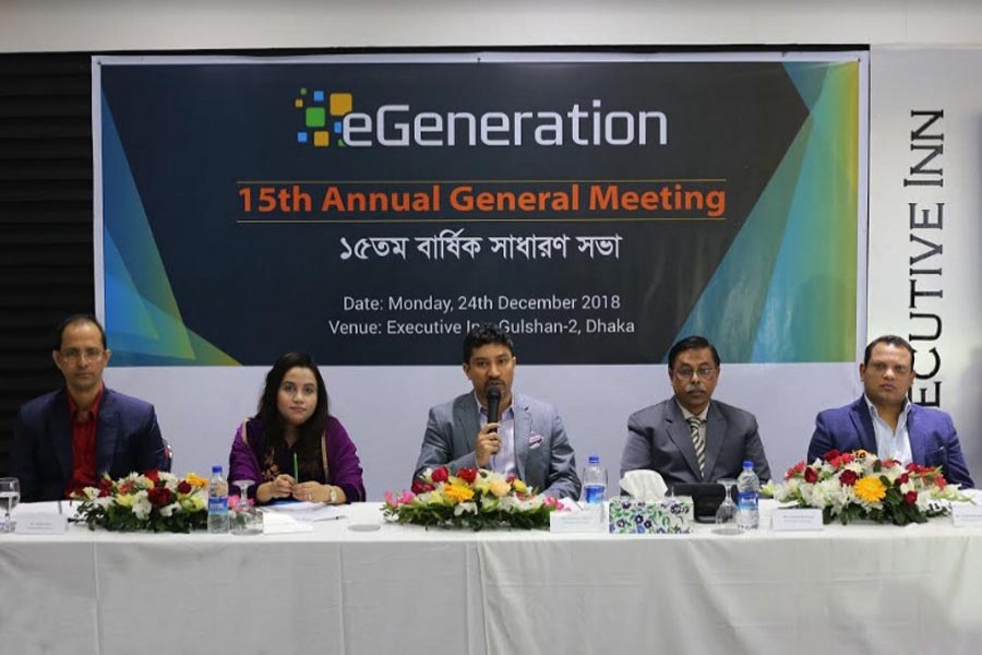 Shameem Ahsan, managing director of eGeneration, addressing the 15th AGM of the company held recently in the city
