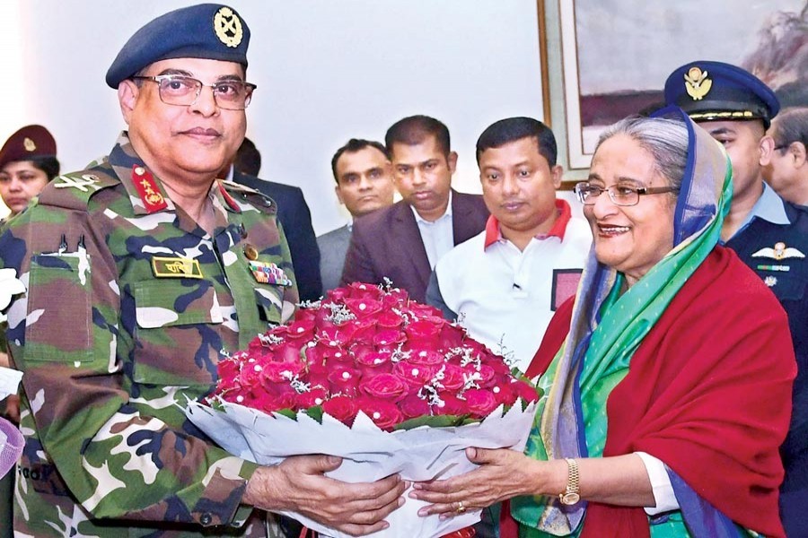 Major General Mohd Habibur Rahman Khan, BSP, ndc, psc, Executive Chairman of BEPZA, on behalf of the employees of BEPZA, greeted the Prime Minister with flowers at Ganabhaban on Monday.