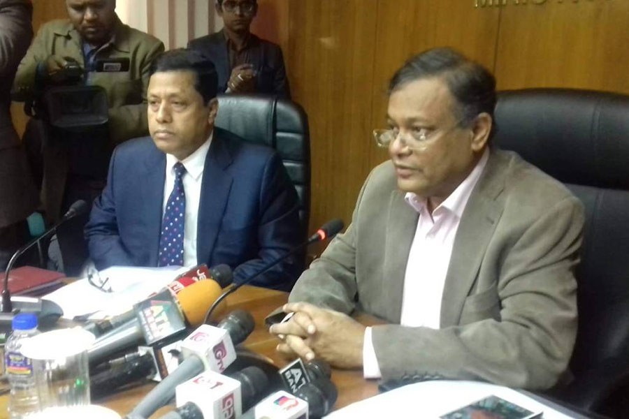 Information Minister Dr Hasan Mahmud talking to reporters at the Secretariat on Sunday. Photo: UNB