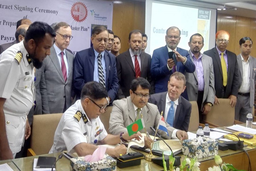 'Consultancy Services for Preparation of Payra Port Detailed Master Plan' is signed on Thursday, February 14, 2019. Photo: UNB
