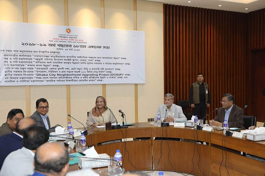 Prime Minister Sheikh Hasina presiding over the ECNEC meeting at the NEC Conference Room in the city’s Sher-e-Bangla Nagar area on Tuesday. -Focus Bangla Photo