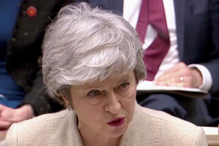 Britain's Prime Minister Theresa May speaks in the Parliament in London, Britain, March 29, 2019, in this screen grab taken from video. Reuters TV via Reuters