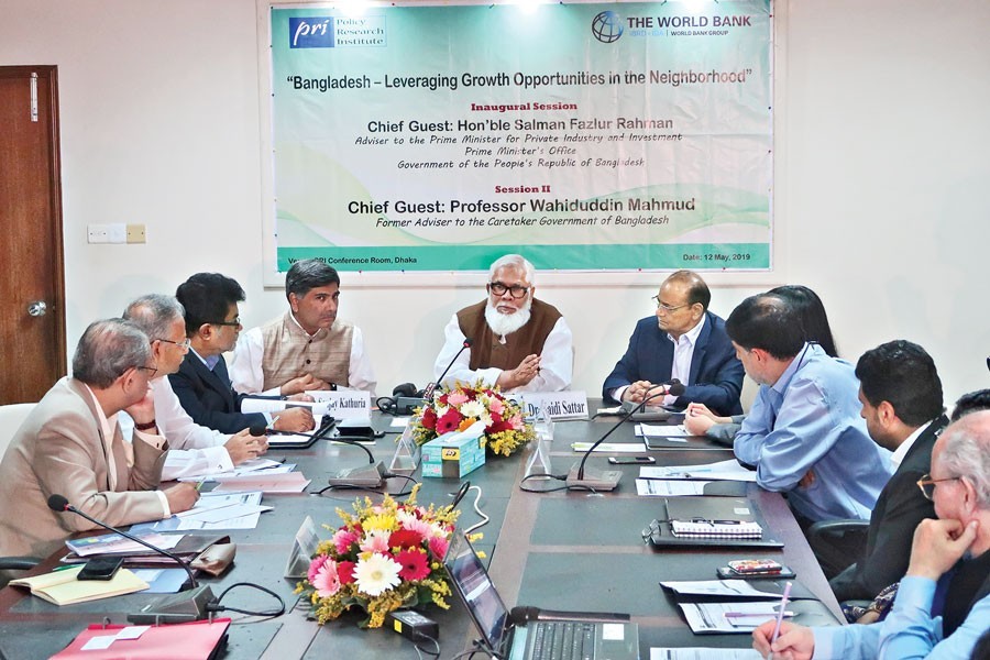 Prime Minister's Adviser for Private Industry and Investment Salman F Rahman speaking at the inaugural session of the Policy Research Institute of Bangladesh (PRI) conference on 'Bangladesh — Leveraging Growth Opportunities in the Neighbourhood' at the PRI office in the city on Sunday — FE photo