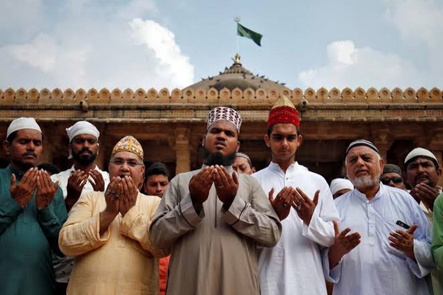 Muslims pray for peace ahead of verdict on a disputed religious site in Ayodhya, inside a mosque premises in Ahmedabad, India, November 8, 2019. Reuters