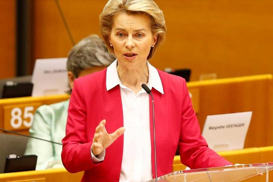European Commission President Ursula von der Leyen addressesing the Plenary of the European Parliament on a new proposal for the EU's joint 2021-27 budget and an accompanying Recovery Instrument to kickstart economic activity in the bloc ravaged by the coronavirus disease (COVID-19) outbreak, in Brussels, Belgium, on Wednesday. –Reuters Photo
