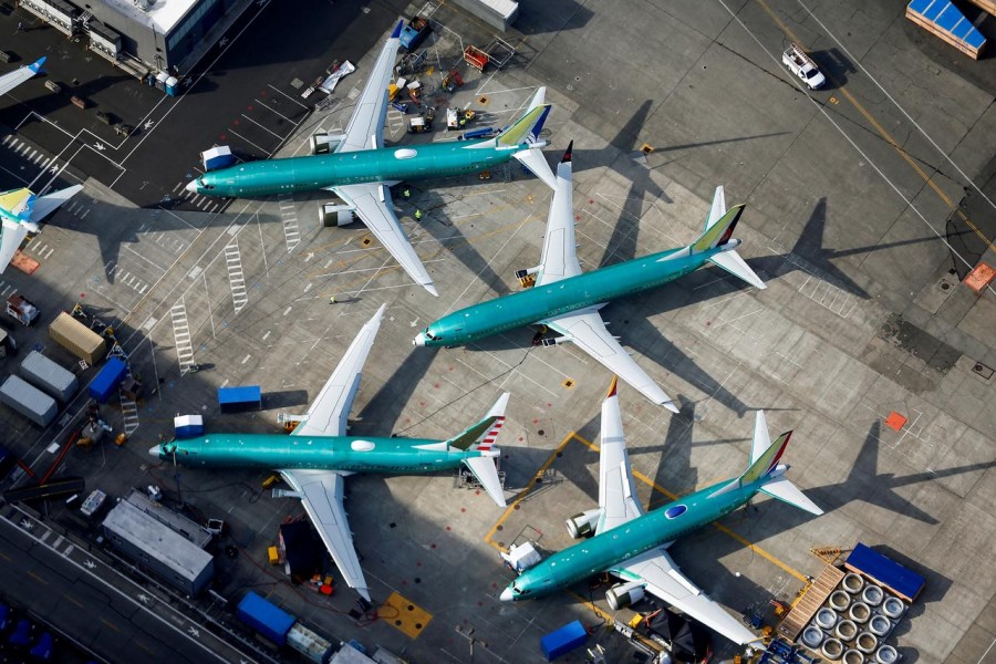 An aerial photo shows Boeing 737 MAX airplanes parked on the tarmac at the Boeing Factory in Renton, Washington, U.S. March 21, 2019. REUTERS/Lindsey Wasson
