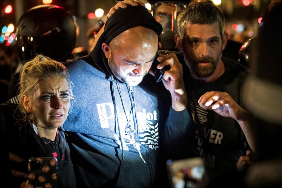 Joey Gibson, leader of the right wing Patriot Prayer group, arrives at the scene of a shooting amid weekend street clashes between supporters of President Donald Trump and counter-demonstrators in Portland, Oregon, US on August 29, 2020 — Mathieu Lewis-Rolland/Handout via Reuters