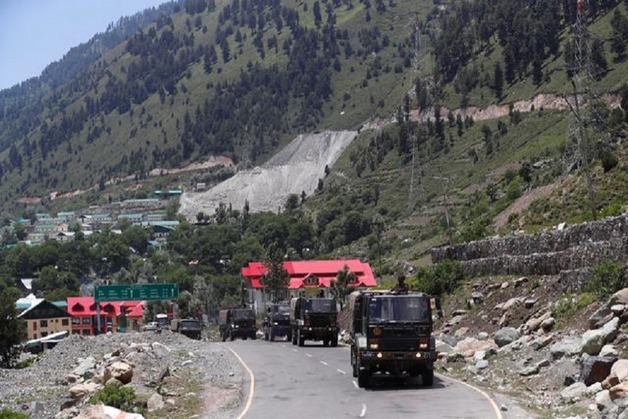 Indian army trucks move along a highway leading to Ladakh at Gagangeer in Kashmir's Ganderbal district, June 17, 2020 — Reuters/Files