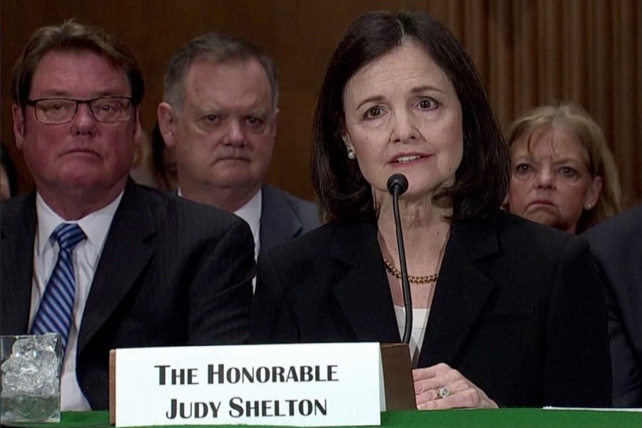 Judy Shelton, a former economic adviser to Trump’s 2016 presidential campaign, seen speaking in this undated Reuters photo