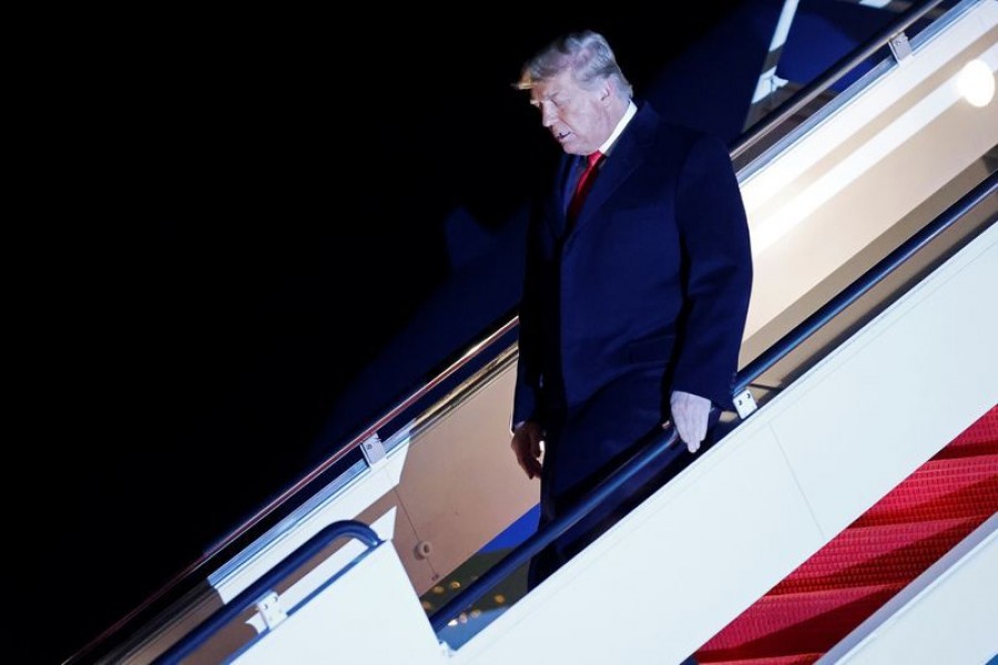 US President Donald Trump disembarks from Air Force One at Joint Base Andrews in Maryland, after visiting the US-Mexico border wall in Harlingen, Texas, US on January 12, 2021 — Reuters/Files