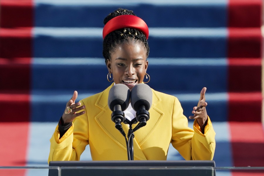 American poet Amanda Gorman reads a poem during the 59th Presidential Inauguration at the US Capitol in Washington, January 20, 2021. (AP Photo/Patrick Semansky, Pool)