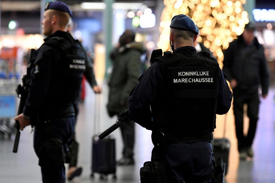 Dutch police patrol at Amsterdam's Schiphol airport, November 6, 2019. REUTERS