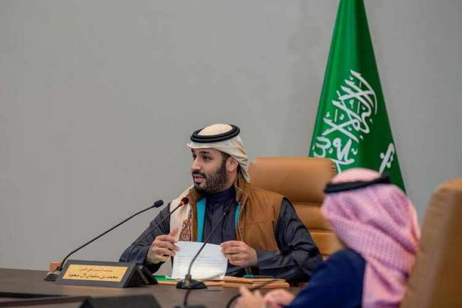 Saudi Crown Prince Mohammed bin Salman speaks during a meeting to Launch Public Investment Fund Strategy 2021-2025, in Riyadh, Saudi Arabia on January 24, 2021 — Saudi Press Agency/Handout via REUTERS