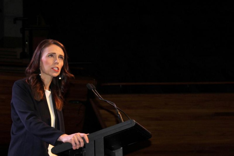 Prime Minister Jacinda Ardern addresses supporters at a Labour Party event in Wellington, New Zealand on October 11, 2020 — Reuters/Files