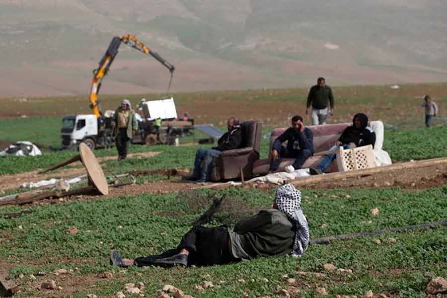 Israeli forces razing tents in Khirbet Humsu in Jordan Valley in the West Bank