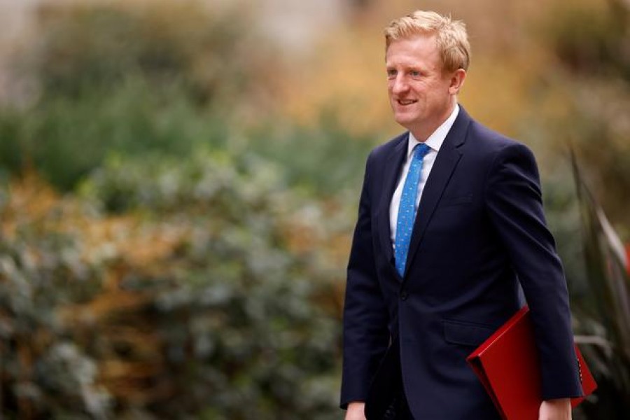 FILE PHOTO: Britain's Secretary of State for Digital, Culture, Media and Sport Oliver Dowden walks outside Downing Street in London, Britain, February 24, 2021. REUTERS/John Sibley