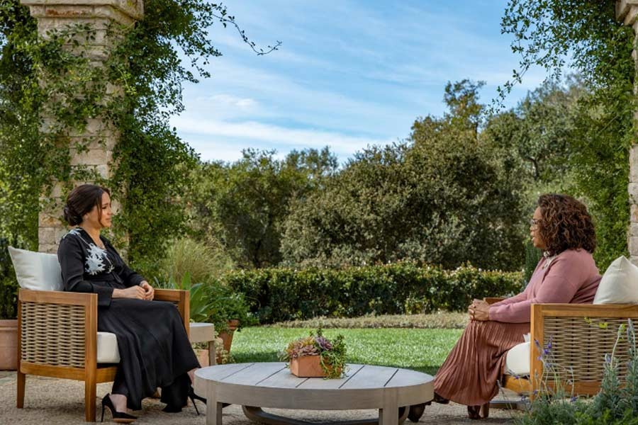 Meghan, Duchess of Sussex, gives an interview to Oprah Winfrey in this undated handout photo