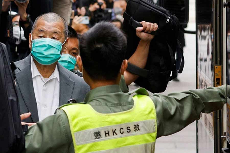 Media mogul Jimmy Lai, founder of Apple Daily, leaves the Court of Final Appeal by prison van in Hong Kong in February  this year -Reuters file photo