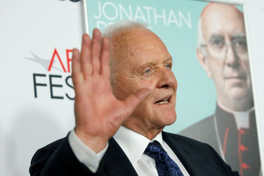 Cast member Anthony Hopkins waves at a premiere for the film "The Two Popes" during AFI Fest 2019 in Los Angeles, California, US, November 18, 2019 — Reuters