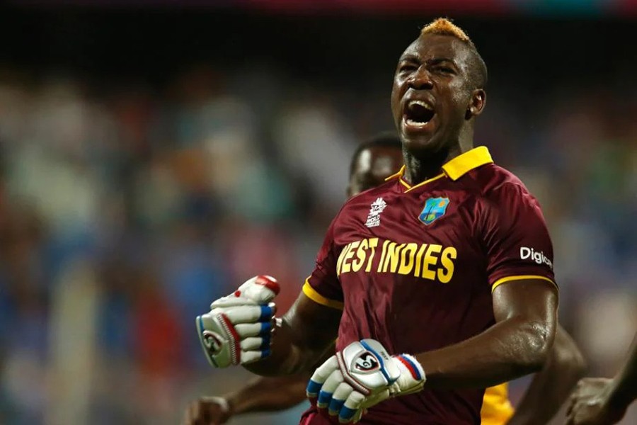 West Indies all-rounder Andre Russell roars after a match winning performance — File photo