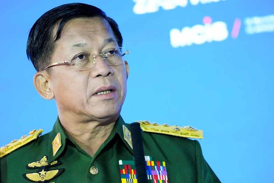 Commander-in-Chief of Myanmar's armed forces, Senior General Min Aung Hlaing delivering a speech at the IX Moscow conference on international security in Moscow on June 23 this year -Reuters file photo