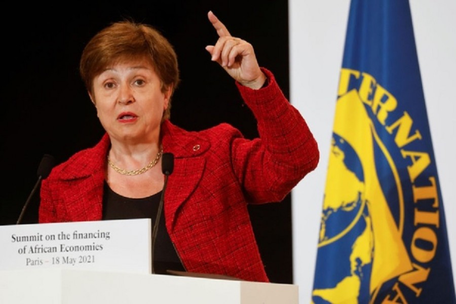 International Monetary Fund (IMF) Managing Director Kristalina Georgieva speaks during a joint news conference at the end of the Summit on the Financing of African Economies in Paris, France May 18, 2021. Ludovic Marin/Pool via REUTERS