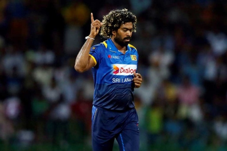 Sri Lanka's Lasith Malinga celebrates after taking the wicket of India's Ajinkya Rahane (not pictured) — Reuters