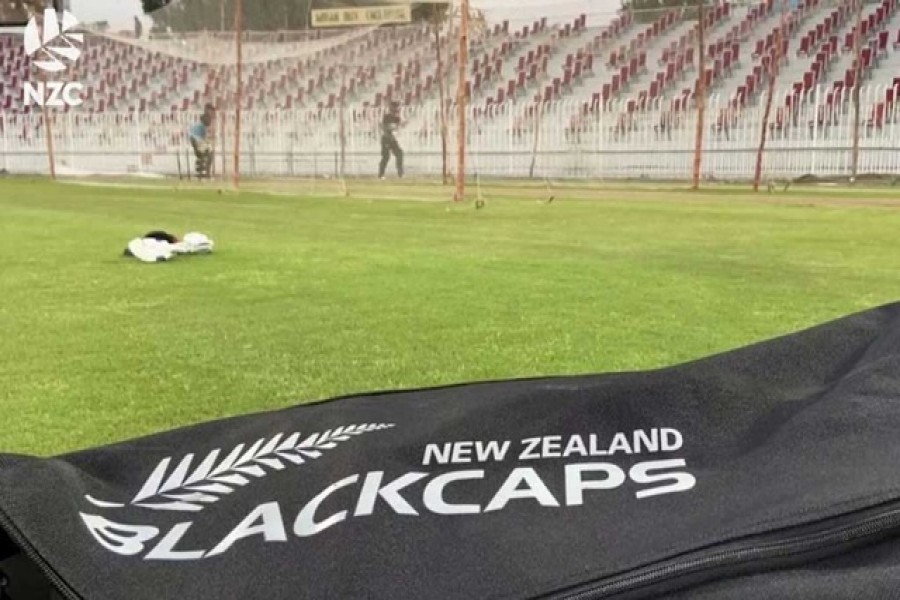 New Zealand Black Caps cricket team practices in Pakistan in this undated handout image taken from video — New Zealand Cricket Handout via Reuters