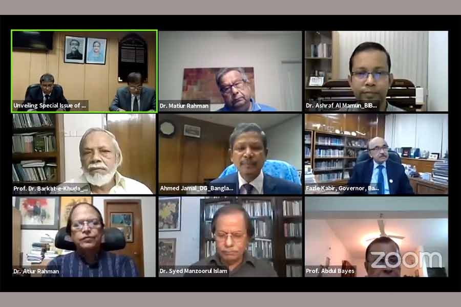Participants at a virtual programme to unveil a special issue of Bank Parikrama marking the birth centenary of the Father of Nation Bangabandhu Sheikh Mujibur Rahman, organised by Bangladesh Institute of Bank Management (BIBM) on Wednesday evening.