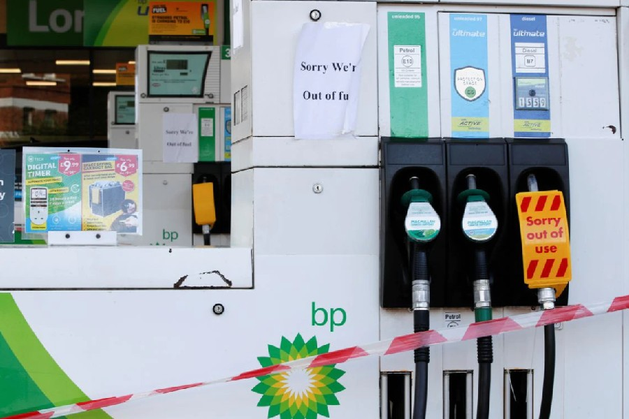 A BP petrol station that has ran out of fuel is seen in London, Britain, September 26, 2021. REUTERS/Paul Childs